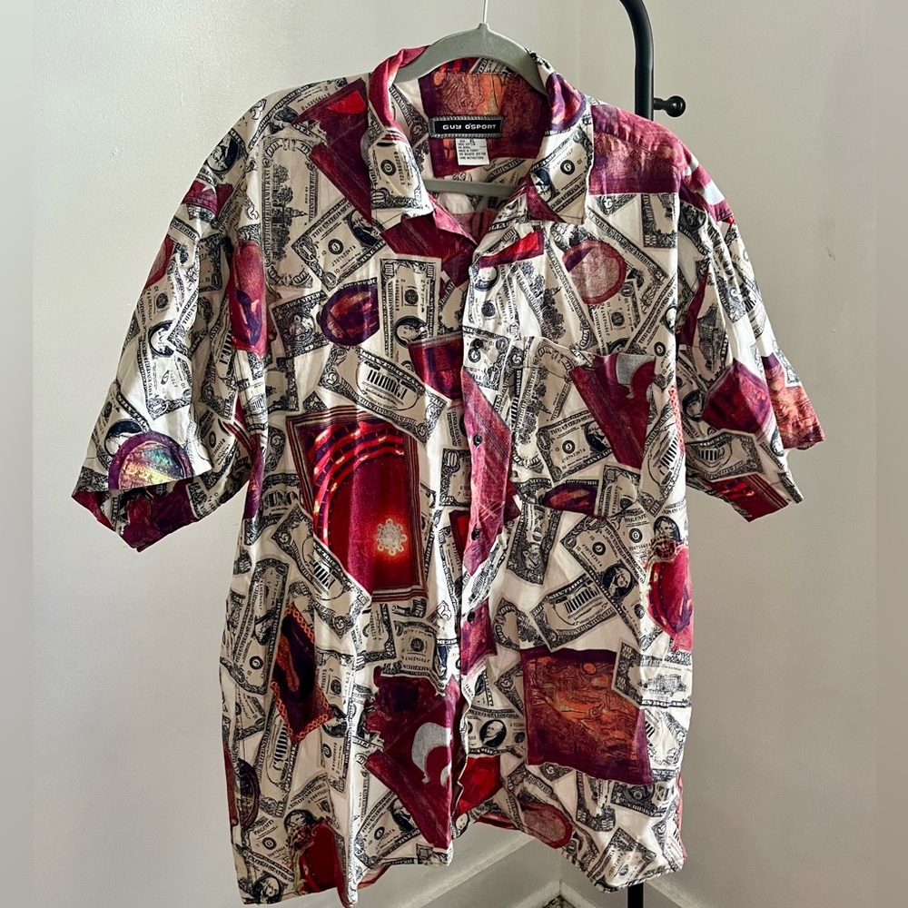 Vintage Money Print Shirt w Red